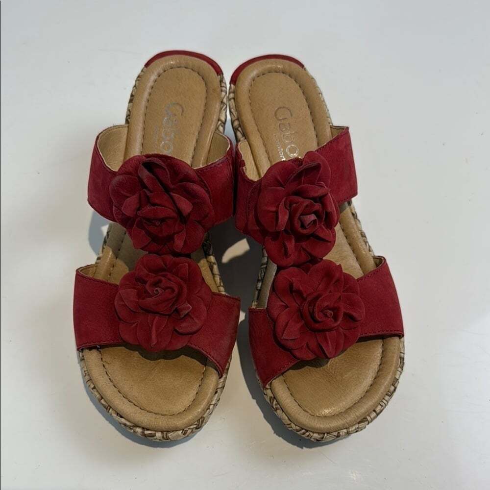 Gabor Red Sandals with Suede Straps and Cork Sole